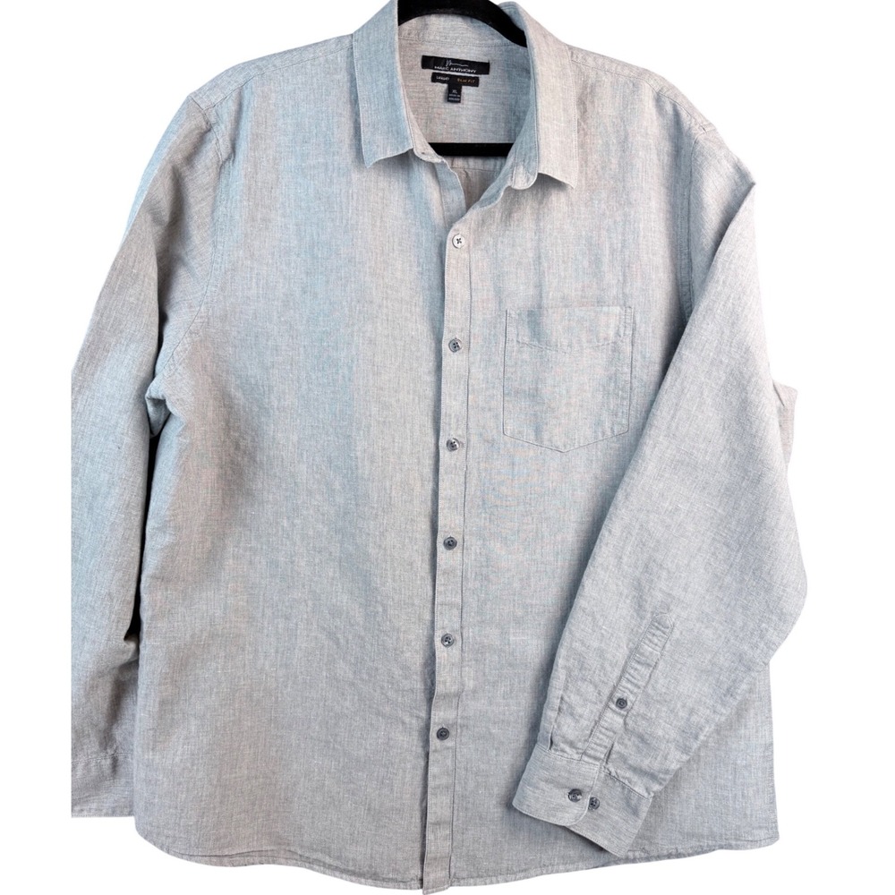 Marc Anthony Mens XL Slim Fit Linen Cotton Button Down Shirt Gray Long Sleeve